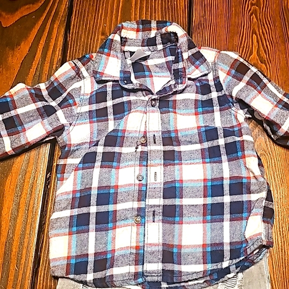 Boys 18 month Flannel Button Down Longsleeve with Gray Pants - Picture 2 of 5